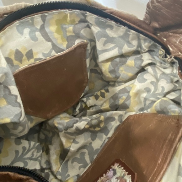 URBAN GYPSY Christina Hankins Artist Boiled Wool Tan Leather Boho Hobo Purse - Picture 7 of 13